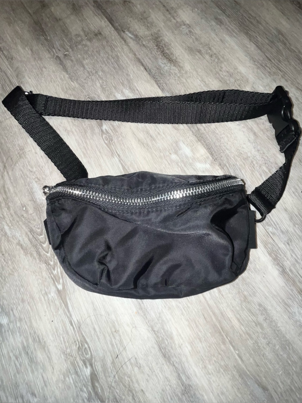 Pull & Bear Black Nylon Belt Bag with Silver Hardware